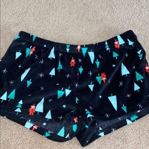 Soft, fuzzy, Christmas pajama shorts